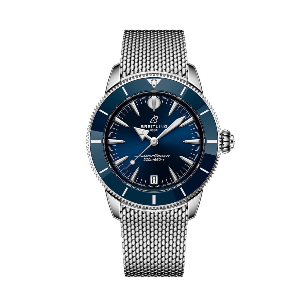 Breitling Superocean Heritage Automatic 36mm Blue Dial Mesh Steel Bracelet Watch image number 0
