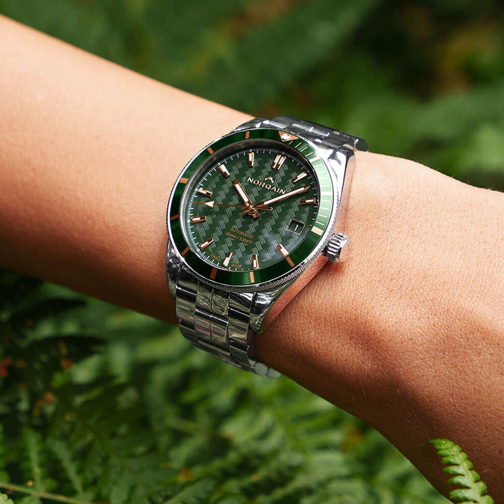 NORQAIN Adventure Sport Automatic 37mm Green Pattern Dial Stainless Steel Bracelet Watch image number 1