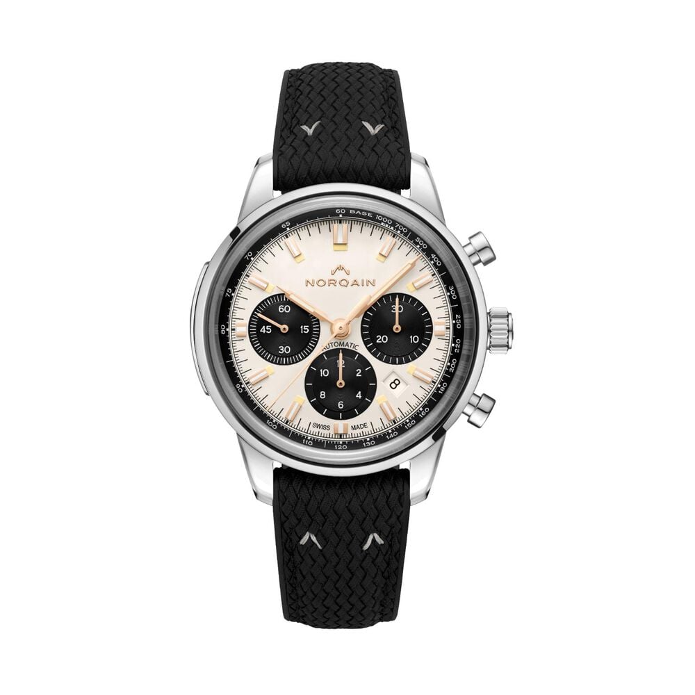 NORQAIN Freedom 60 Chrono Limited Edition 43mm Ivory Dial Black Perlon Rubber Strap Watch image number 0