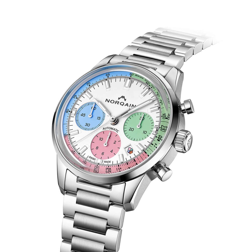 NORQAIN Freedom 60 Chronograph Enjoy Life Special Edition 40mm Dial Steel Bracelet Watch image number 1