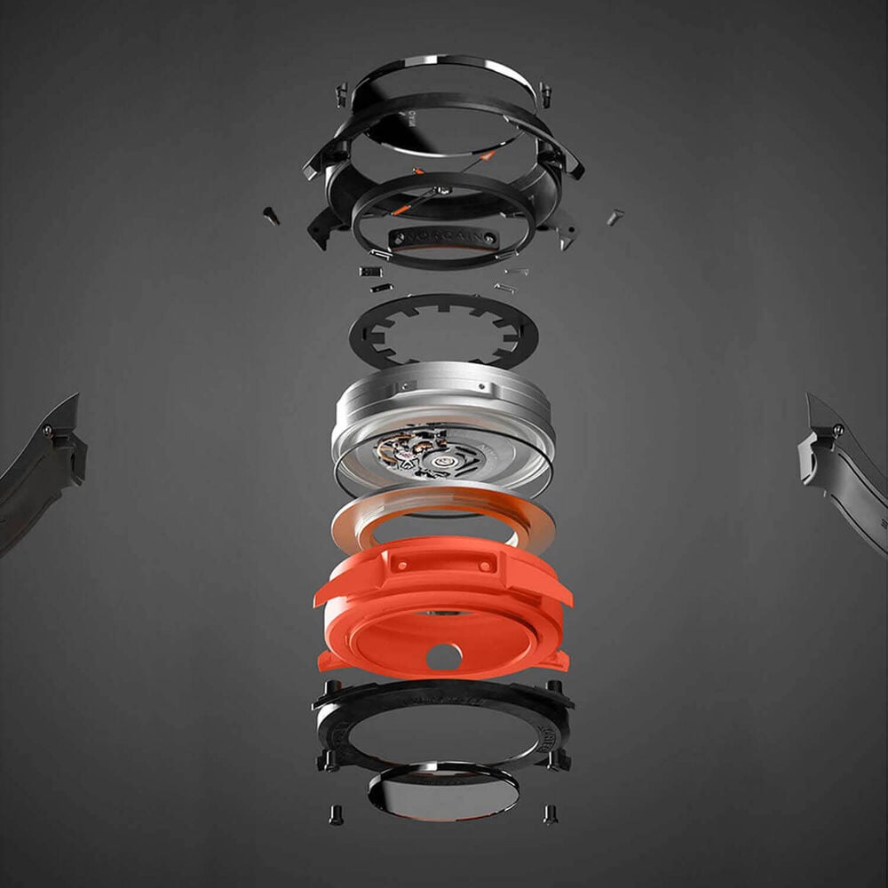 NORQAIN Wild ONE Skeleton 42mm Dial Coral Red Rubber Strap Watch image number 5