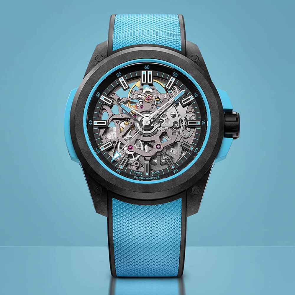 NORQAIN Wild ONE Skeleton 39mm Dial Sky Blue Rubber Strap Watch image number 1