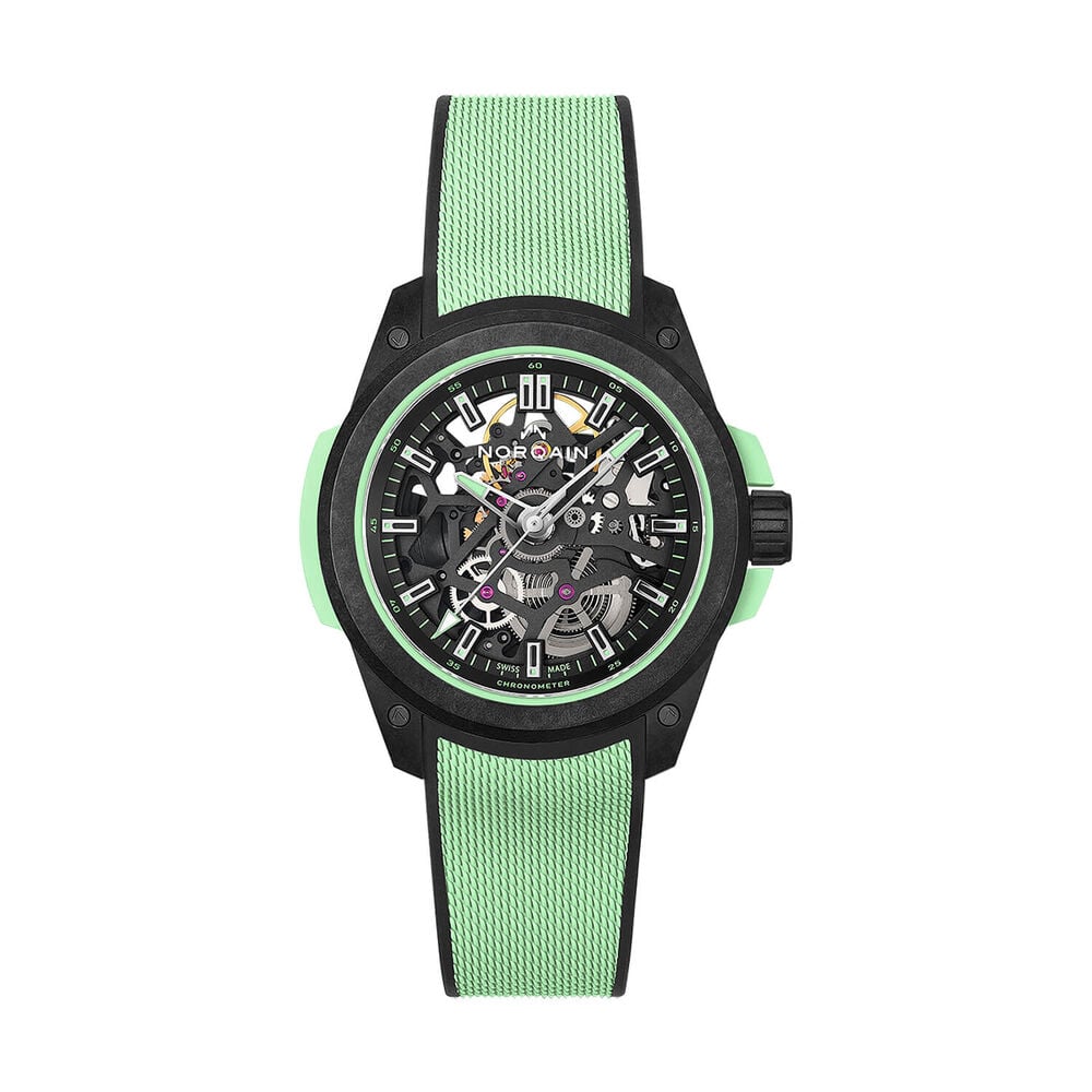 NORQAIN Wild ONE Skeleton 39mm Dial Mint Rubber Strap Watch image number 0
