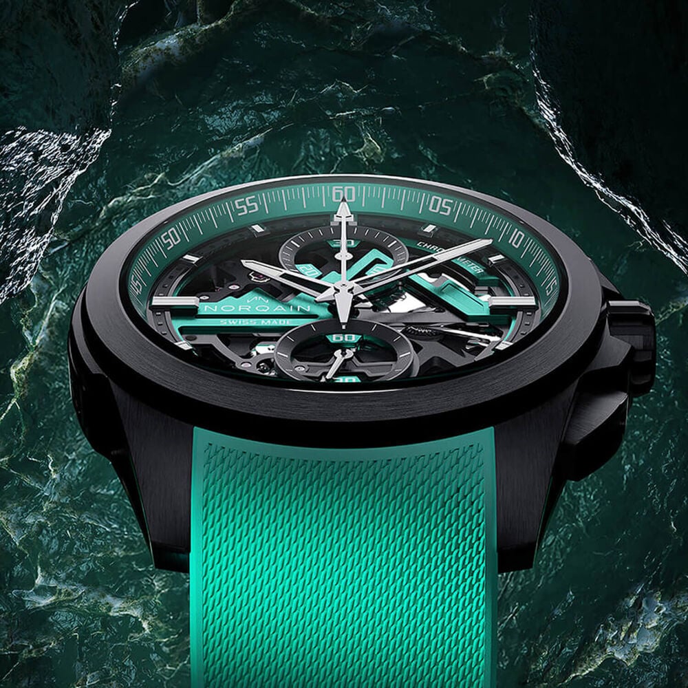NORQAIN Independence Skeleton Chrono 42mm Dial Titanium Case Green Rubber Strap Watch image number 2
