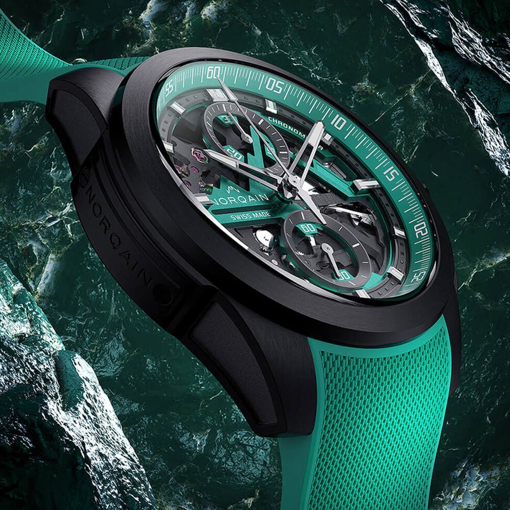 NORQAIN Independence Skeleton Chrono 42mm Dial Titanium Case Green Rubber Strap Watch image number 4