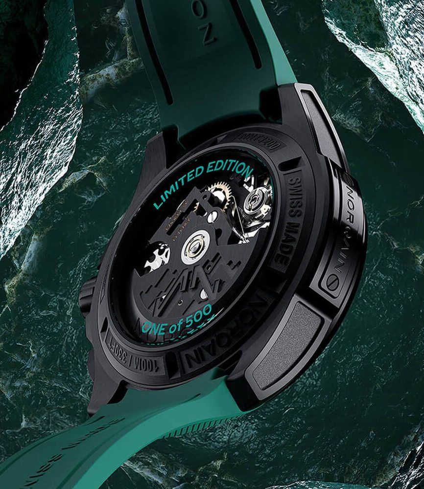 NORQAIN Independence Skeleton Chrono 42mm Dial Titanium Case Green Rubber Strap Watch image number 5