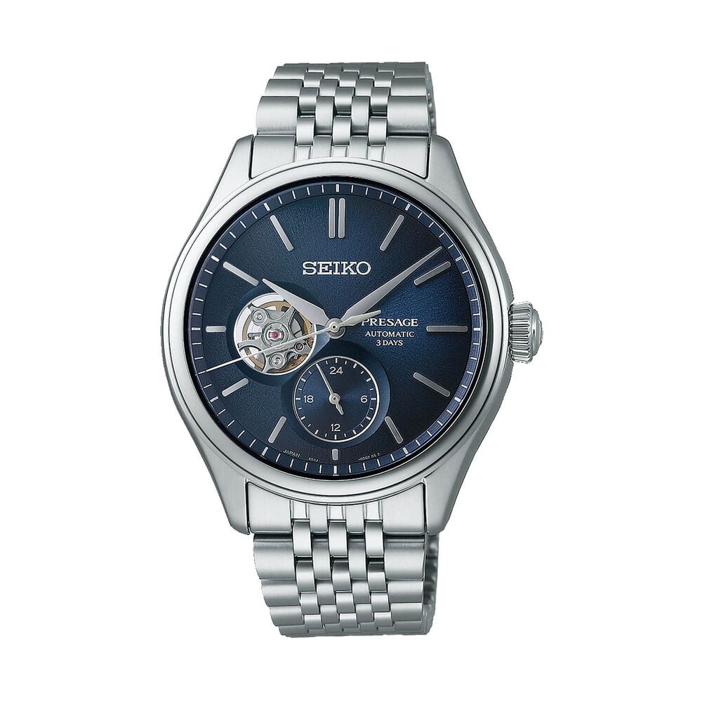 Seiko Presage Classic Open Heart 'Ai-iro' Japan Blue 40mm Dial Steel Bracelet Watch image number 0
