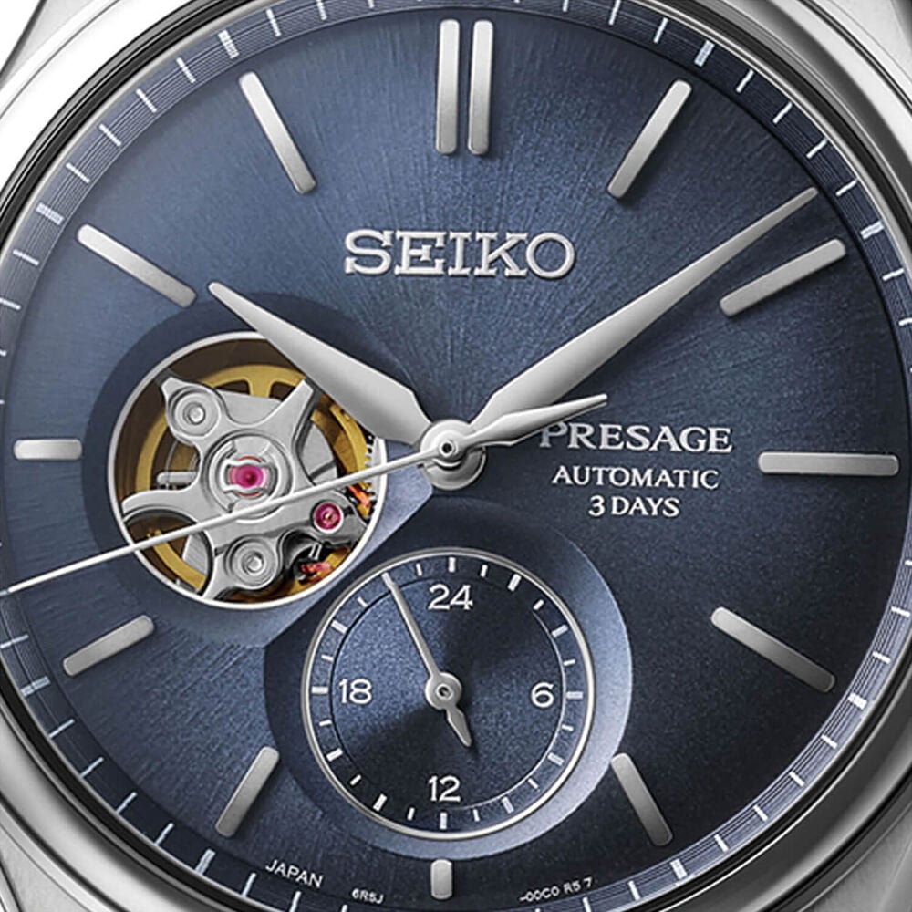 Seiko Presage Classic Open Heart 'Ai-iro' Japan Blue 40mm Dial Steel Bracelet Watch image number 1