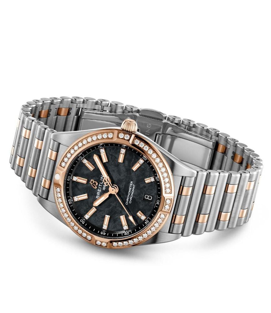 Breitling Chronomat UK Edition 32mm Black MOP Dial Diamond Set Bezel Steel Bracelet Watch image number 2