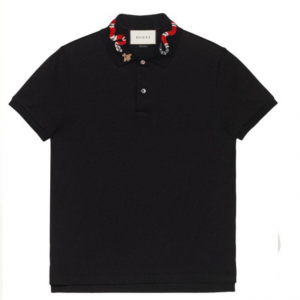 Gucci Cotton Polo With Kingsnake Embroidery Black