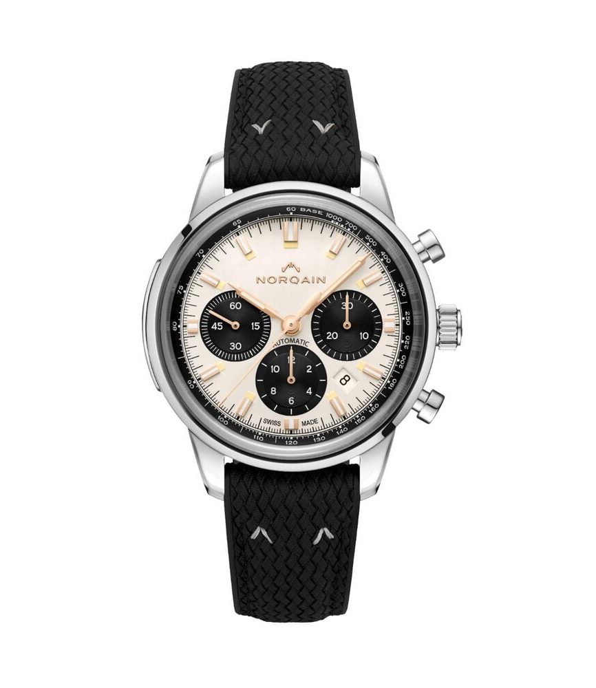 NORQAIN Freedom 60 Chrono Limited Edition 43mm Ivory Dial Black Perlon Rubber Strap Watch image number 0