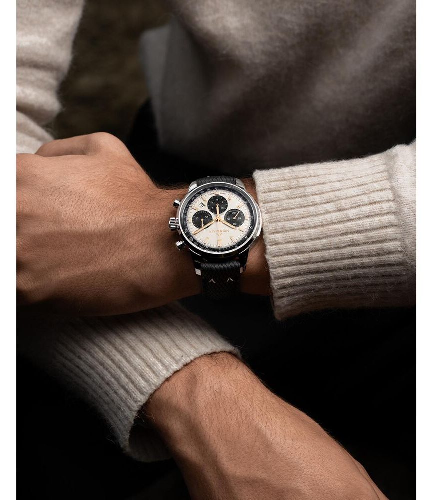 NORQAIN Freedom 60 Chrono Limited Edition 43mm Ivory Dial Black Perlon Rubber Strap Watch image number 2