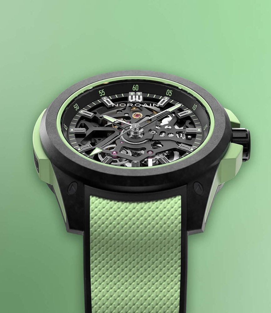 NORQAIN Wild ONE Skeleton 39mm Dial Mint Rubber Strap Watch image number 2