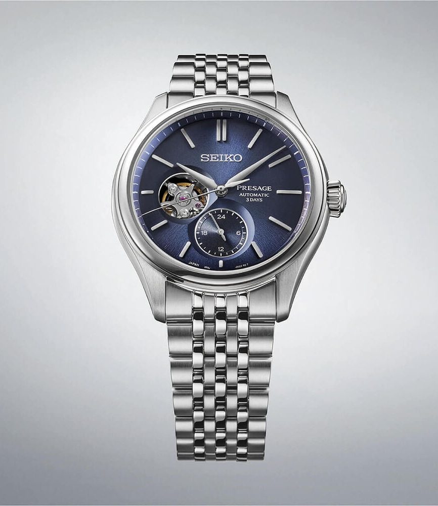 Seiko Presage Classic Open Heart 'Ai-iro' Japan Blue 40mm Dial Steel Bracelet Watch image number 3
