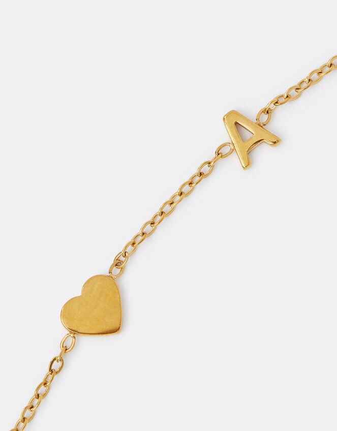 Stainless Steel Heart Initial Bracelet, Gold (GOLD), large