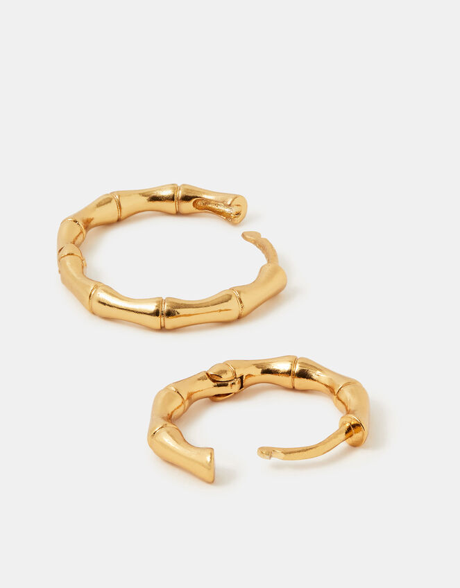 2-Pack 14ct Gold-Plated Bamboo Hoop Earrings, , large