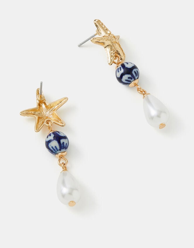 Starfish Pearl Drop Earrings, , large