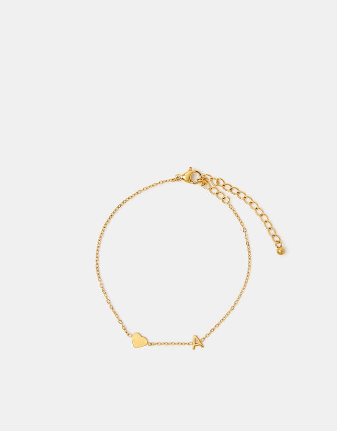 Stainless Steel Heart Initial Bracelet, Gold (GOLD), large