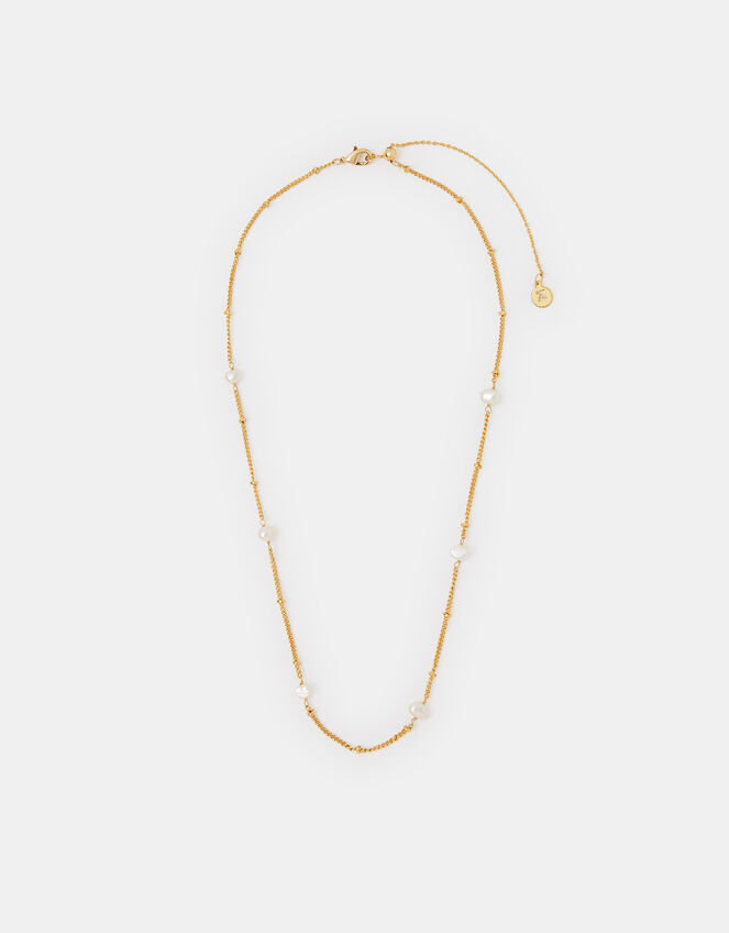 14ct Gold-Plated Pearl Station Necklace, , large