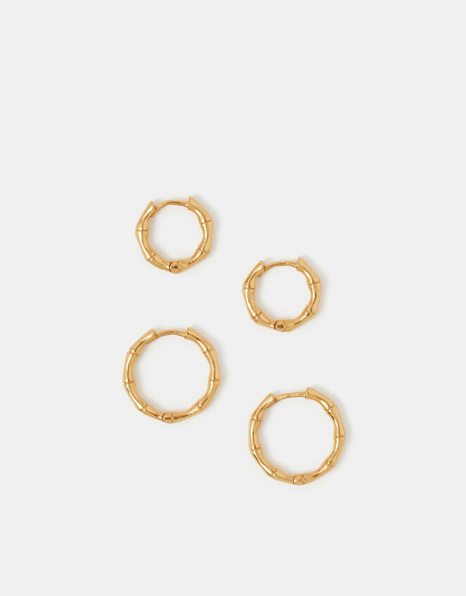 2-Pack 14ct Gold-Plated Bamboo Hoop Earrings, , large