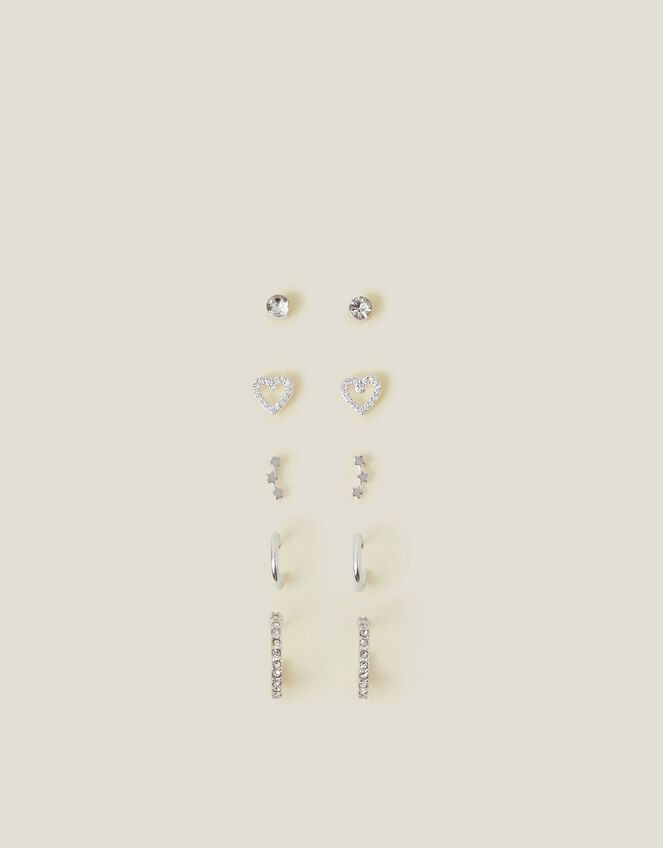 10-Pack Diamanté Star Stud & Hoop Earrings, , large