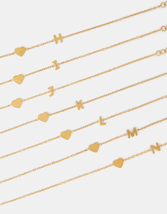 Stainless Steel Heart Initial Bracelet, Gold (GOLD), large