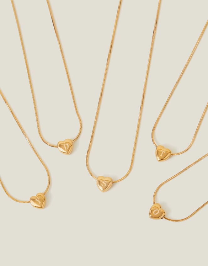 14ct Gold-Plated Stainless Steel Initial Heart Necklace, Gold (GOLD), large
