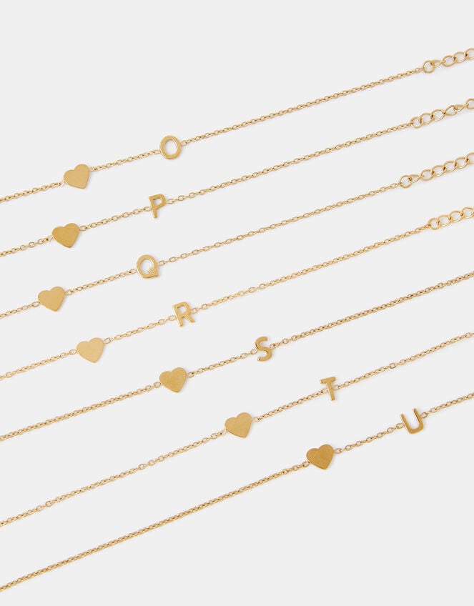 Stainless Steel Heart Initial Bracelet, Gold (GOLD), large