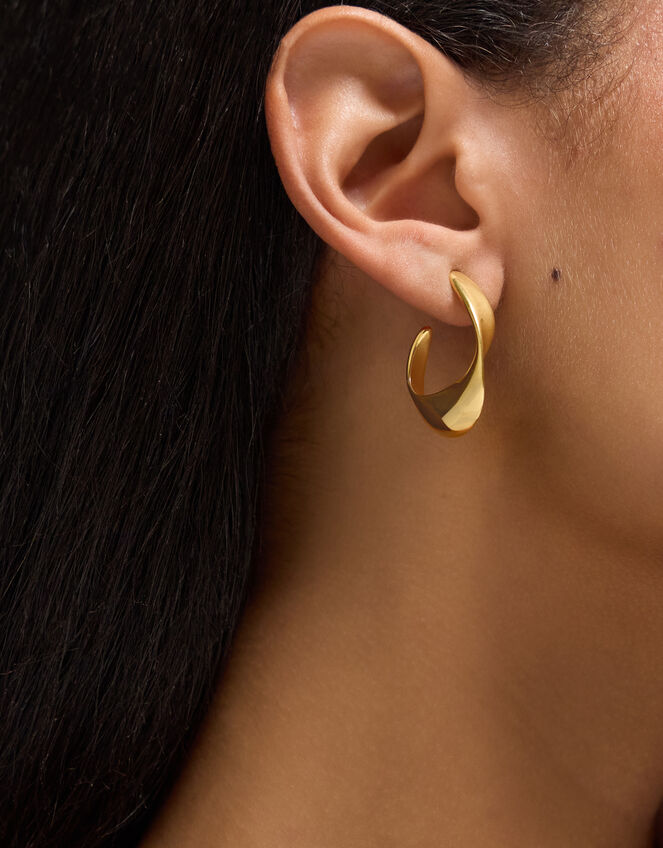 Stainless Steel Oval Twist Hoop Earrings, , large