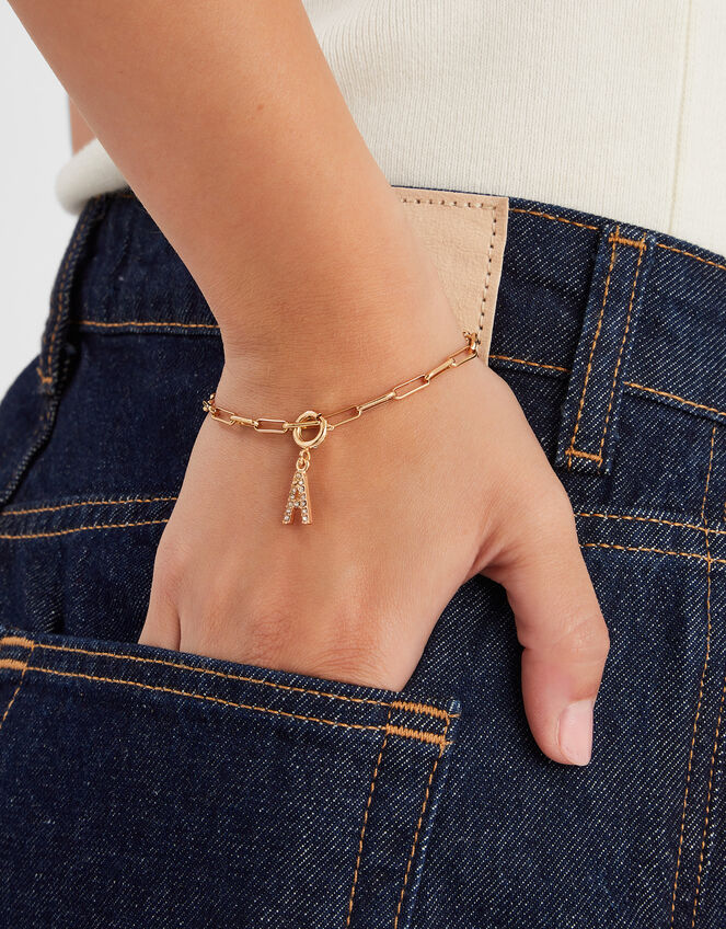 Diamanté Initial Jewellery Charm, Gold (GOLD), large