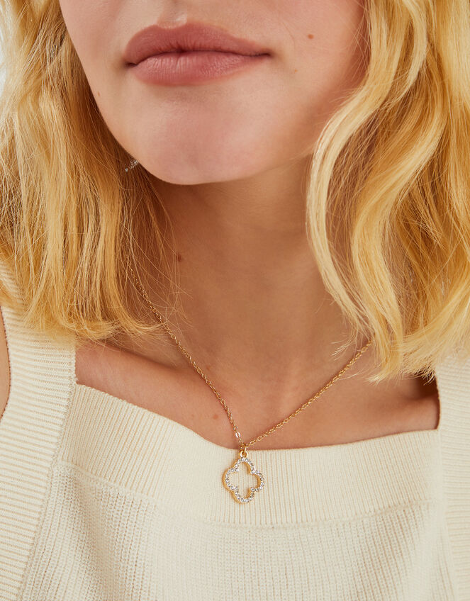 Pavé Cut Out Flora Pendant Necklace, , large