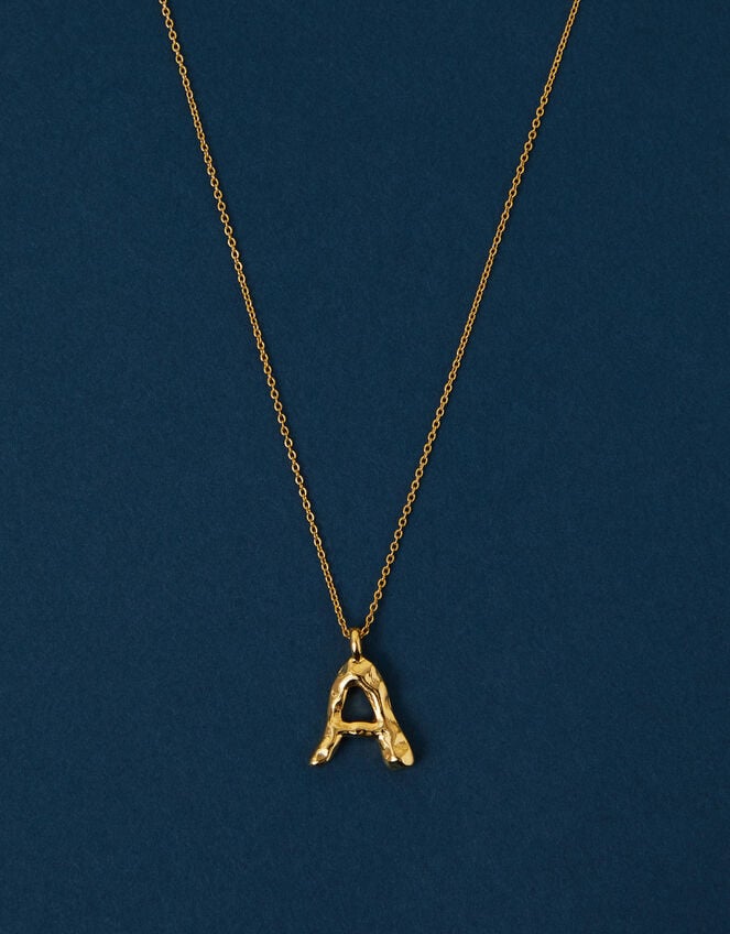14ct Gold-Plated Molten Initial Pendant Necklace, Gold (GOLD), large
