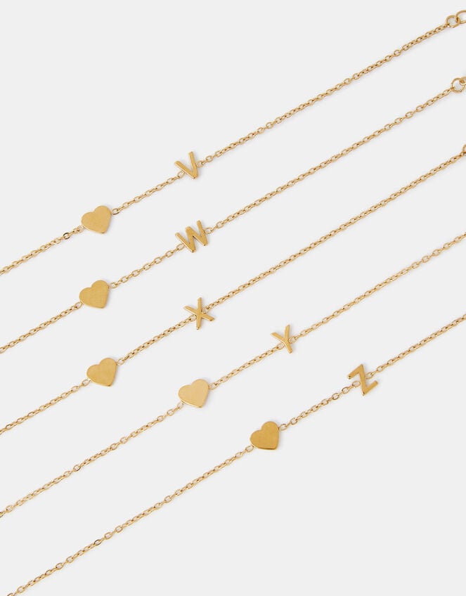 Stainless Steel Heart Initial Bracelet, Gold (GOLD), large