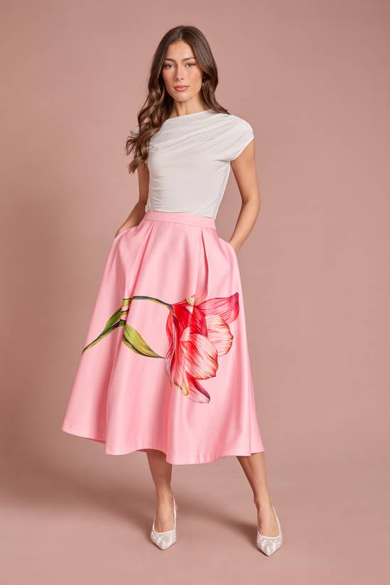 Coast Satin Midi Skirt With Placement Print 1