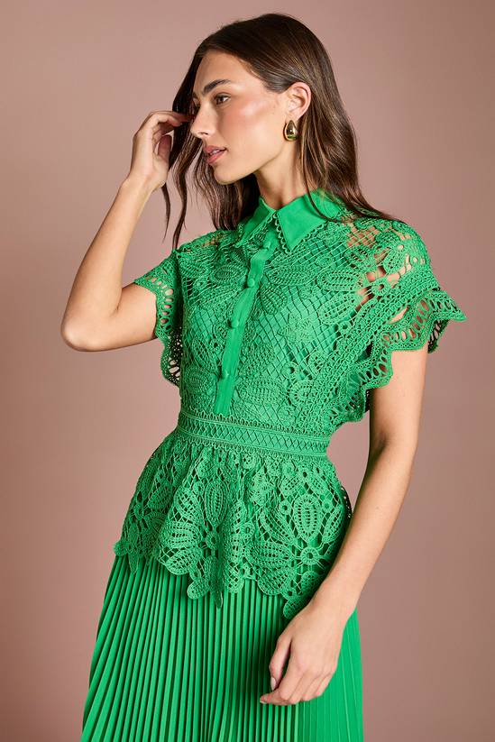 Coast Collared Lace Top Pleated Skirt Midi Dress 2