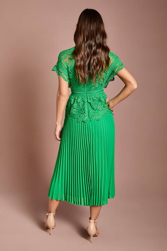 Coast Collared Lace Top Pleated Skirt Midi Dress 3