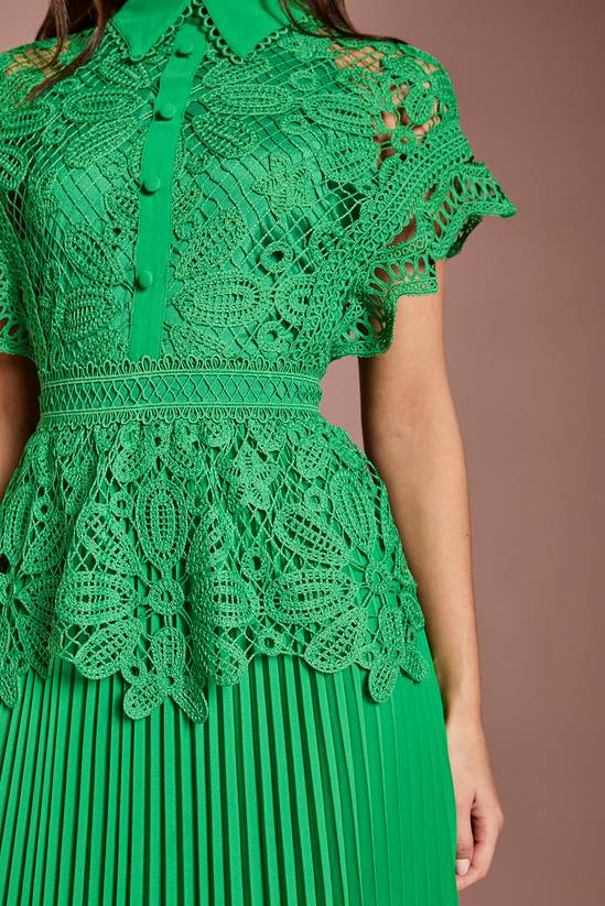 Coast Collared Lace Top Pleated Skirt Midi Dress 4