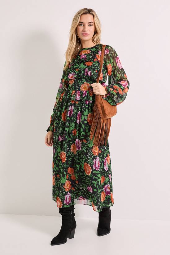 Dorothy Perkins High Neck Frill Detail Printed Chiffon Midi Dress 1