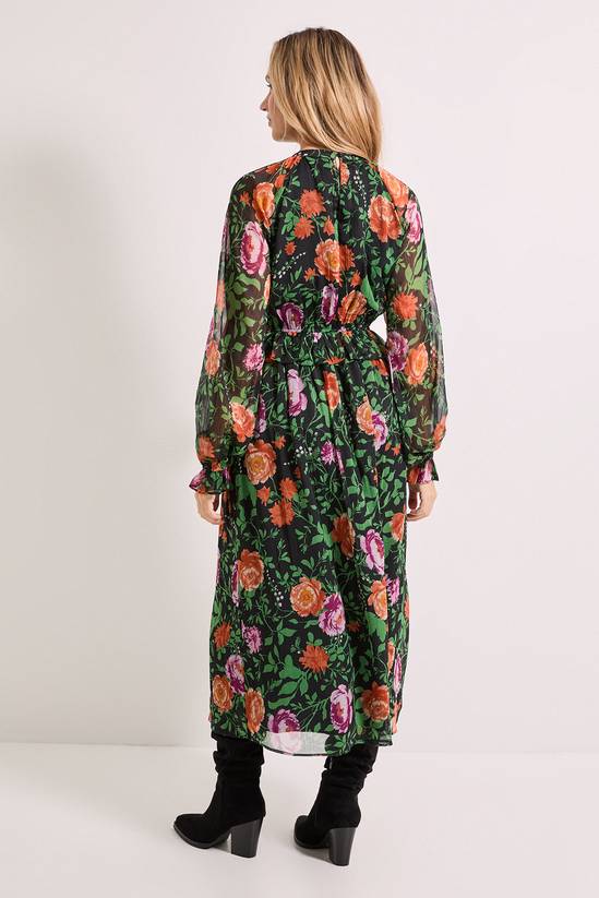 Dorothy Perkins High Neck Frill Detail Printed Chiffon Midi Dress 3