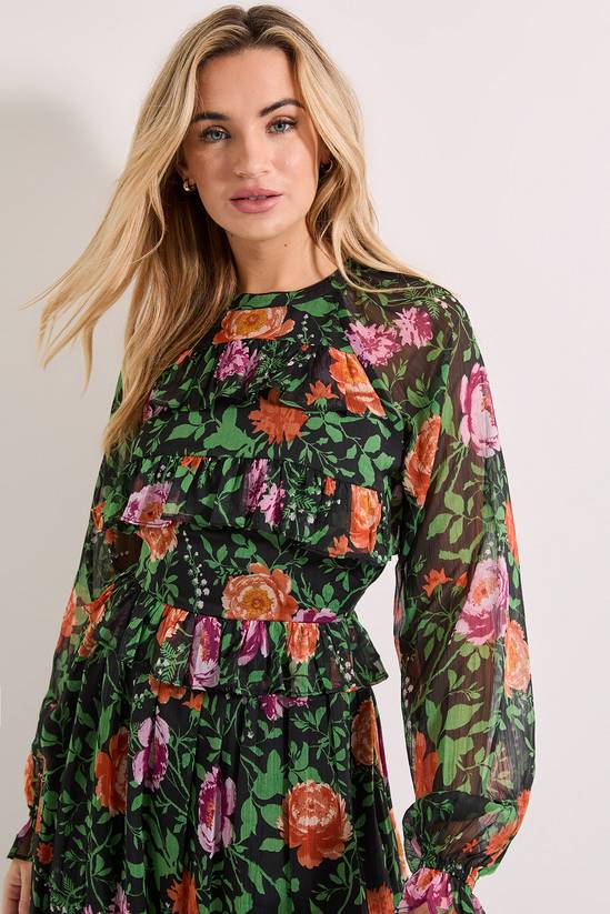 Dorothy Perkins High Neck Frill Detail Printed Chiffon Midi Dress 4