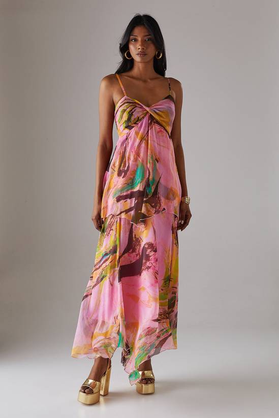 Warehouse Chiffon Asymmetric Double Layer Bandeau Maxi Dress 1