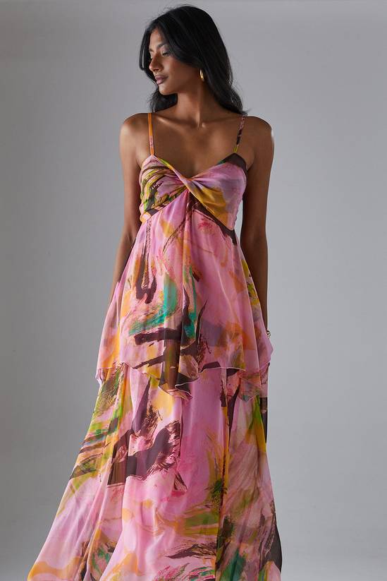 Warehouse Chiffon Asymmetric Double Layer Bandeau Maxi Dress 4