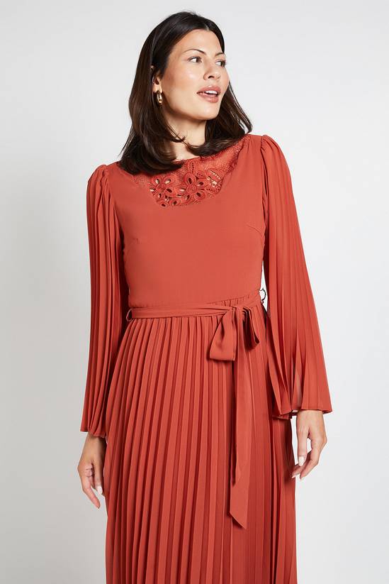 Wallis Pleated Floral Trim Midi Dress 2
