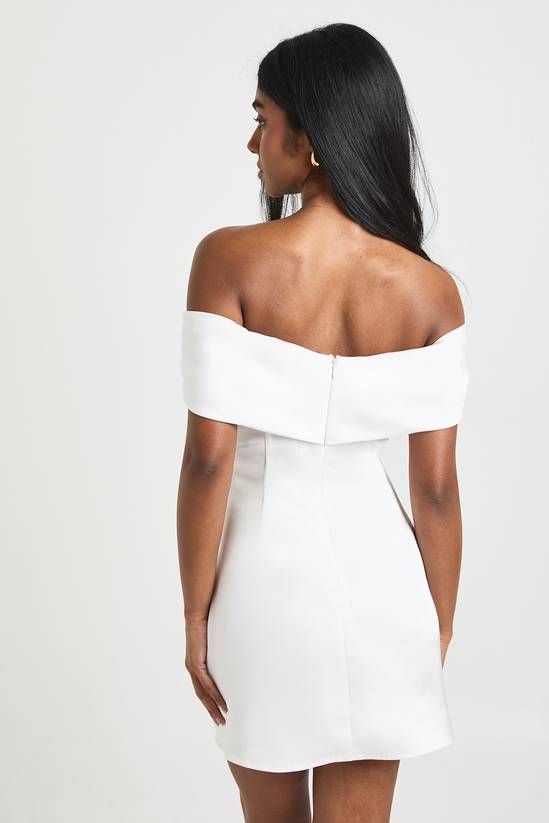 boohoo Satin Ruched Bardot Drape Detail Mini Dress 2