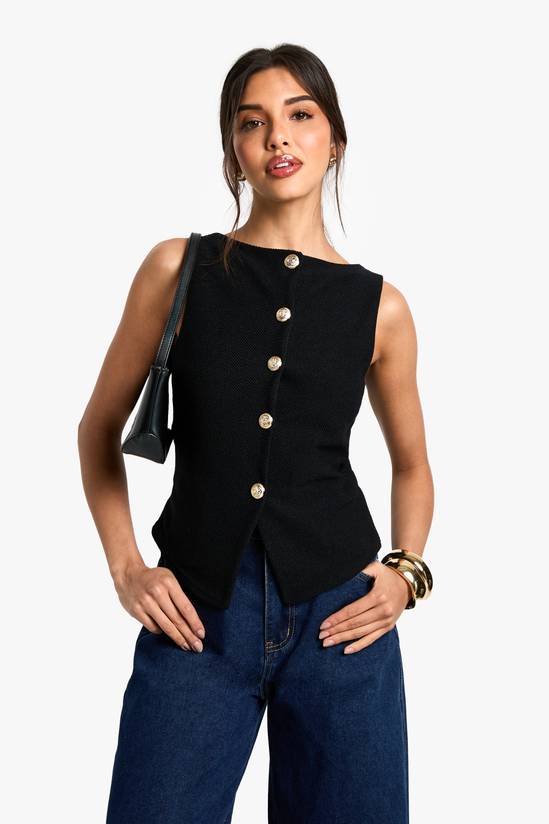 boohoo Textured Button Through Waistcoat 1