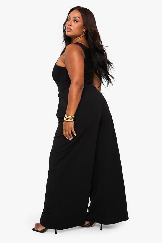 boohoo Plus Elasticated Waist Gold Trim Wide Leg Tailored Trouser 2