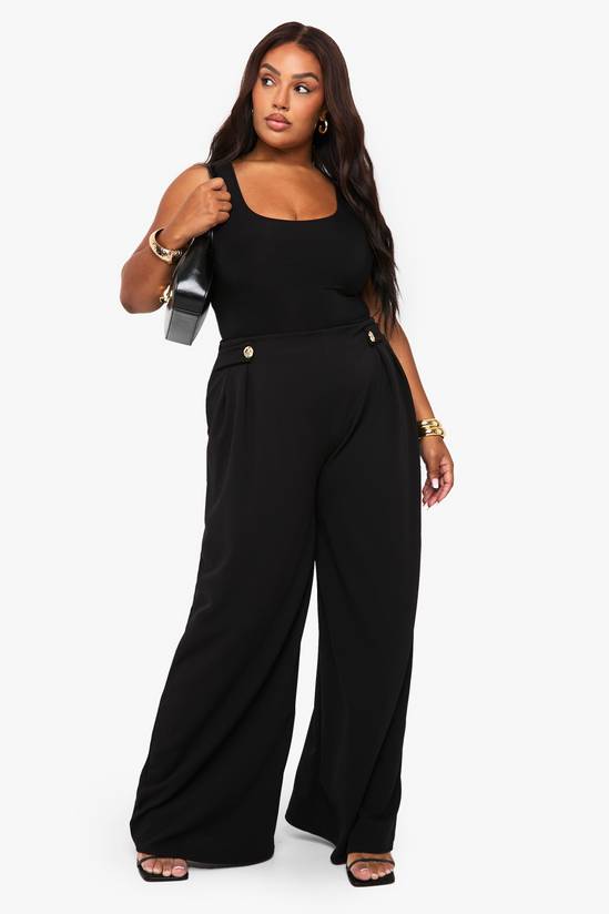 boohoo Plus Elasticated Waist Gold Trim Wide Leg Tailored Trouser 3