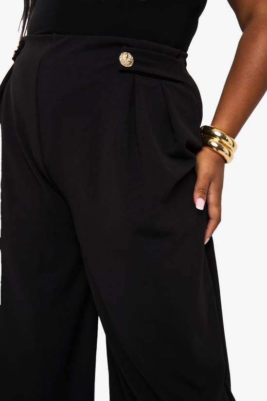 boohoo Plus Elasticated Waist Gold Trim Wide Leg Tailored Trouser 4