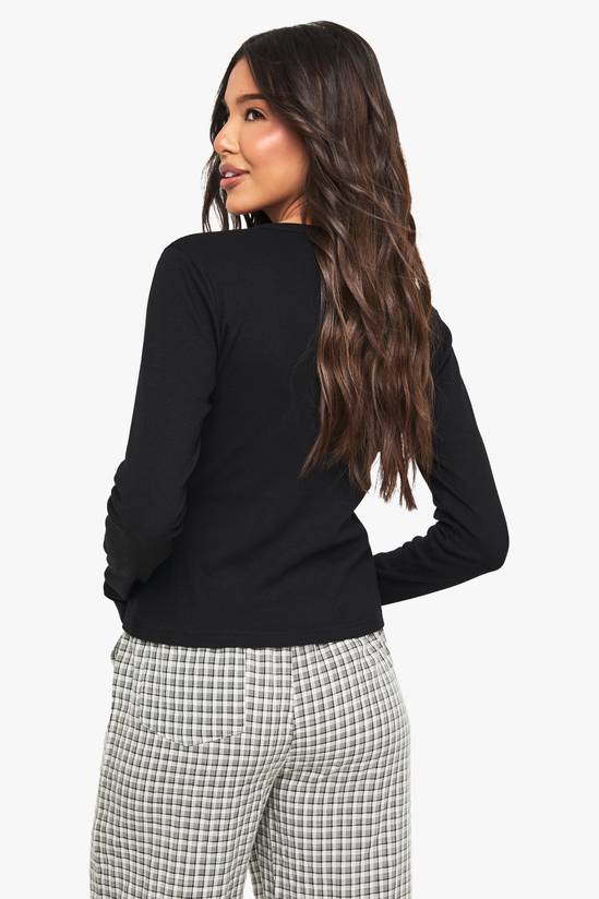 boohoo Rib Popper Front Long Sleeve Top 2