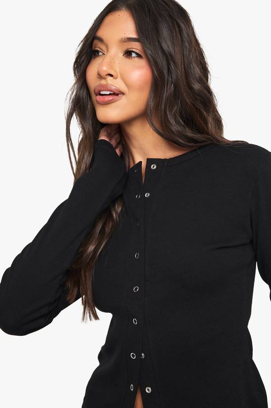 boohoo Rib Popper Front Long Sleeve Top 4